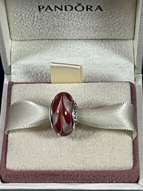 NWOT PANDORA Retired Sterling  Auburn Swirly Swirl Murano Glass Charm 790669